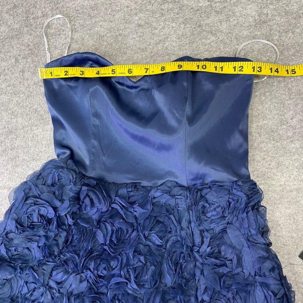 NEW Lulus Navy Blue Satin Strapless 3D Rosette Floral Maxi Gown XS Dress - Picture 14 of 16
